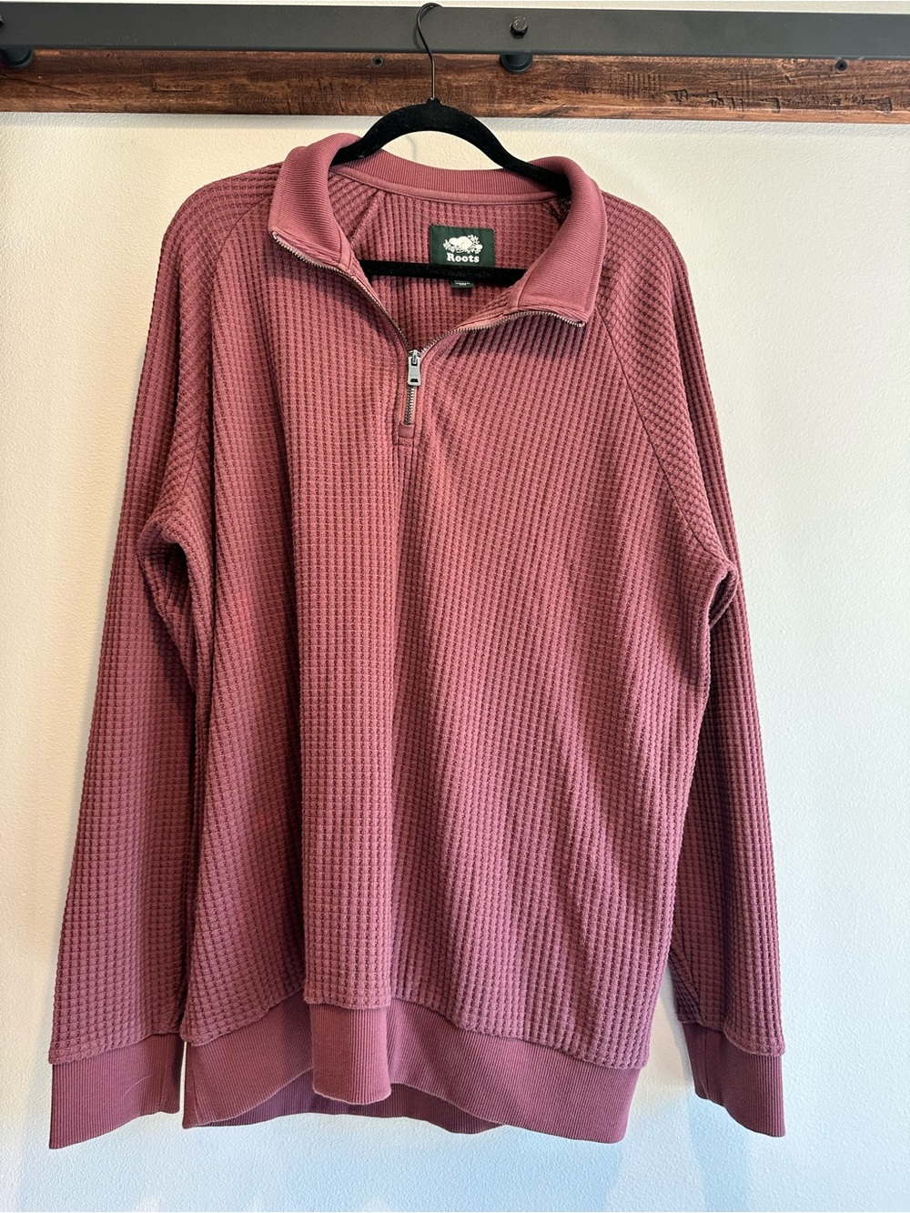 Roots Womens Quarter-Zip Waffle Knit Sweater - Dusty Rose